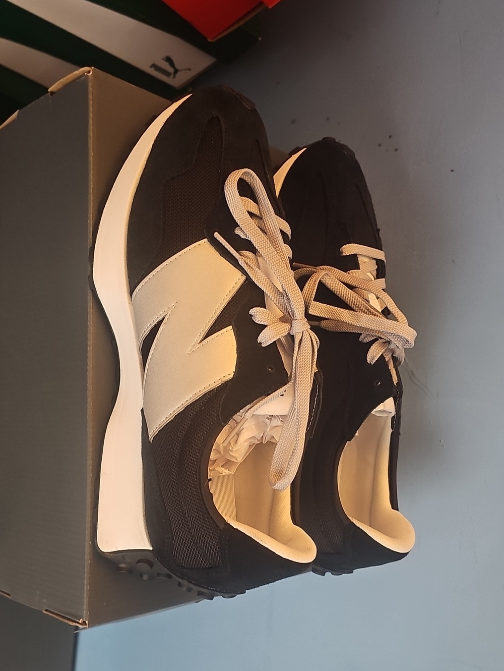 New Balance Black and Cream Retro Athletic Sneakers